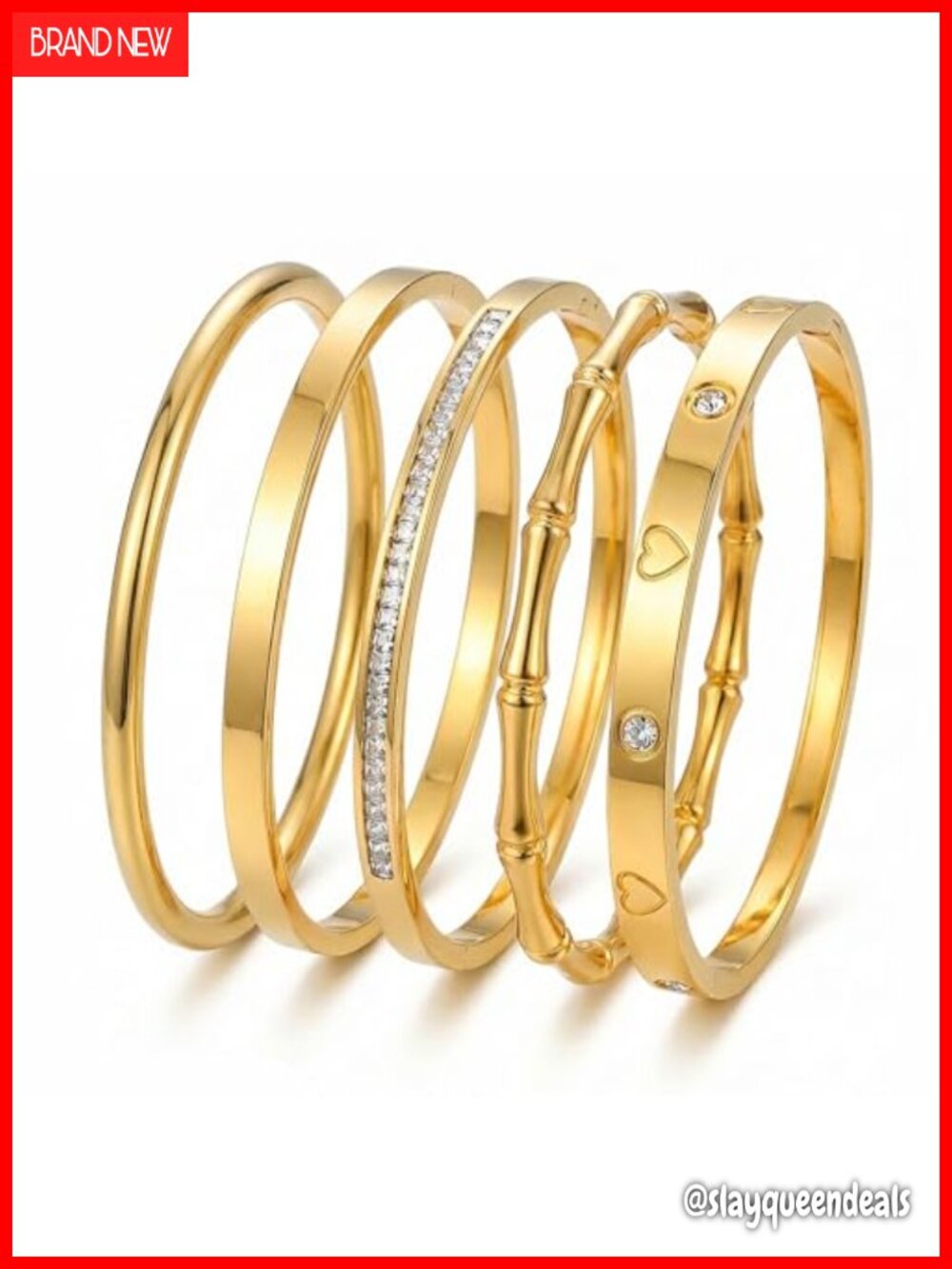 5 Stackable 18K Gold Plated Stainless Steel Bangle Bracelets for Women Trendy